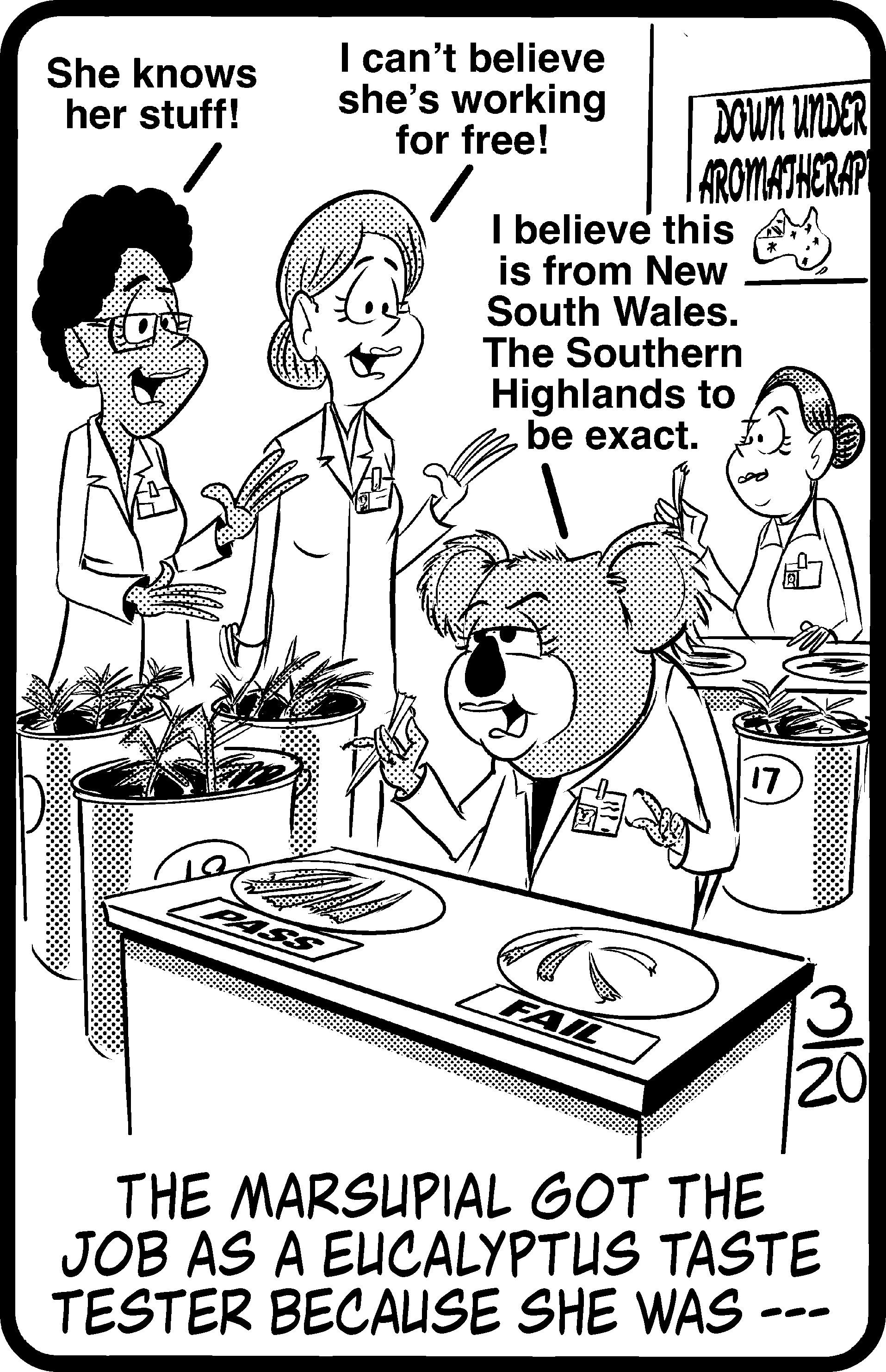 Daily Jumble cartoon for March 20 2026 — the marsupial got the job as a eucalyptus taste tester because she was —